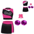 thumbnail image 3 of Hansber Kids Girls Cheerleading Dance Outfits 4 Piece Sleeveless Tank Top with Skirt Cheer Uniform Dress Suit Hot Pink 14, 3 of 4