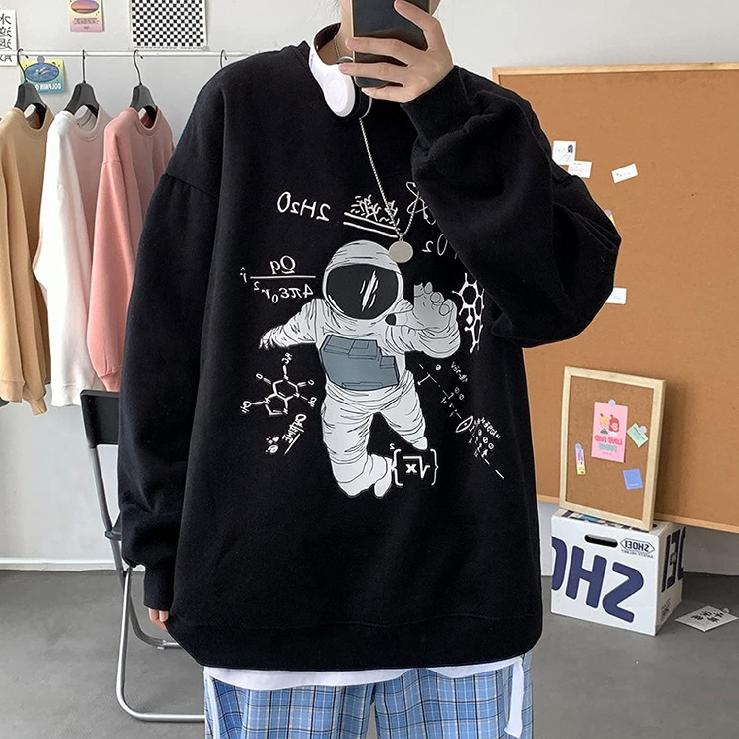 CoCopeaunt Men Women Preppy Astronaut Sweatshirt Light Academia