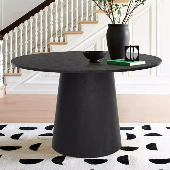 KOSSMAI 46” Round Dining Table for 4, Modern Pedestal Kitchen Table, Solid Wood Grain Finish, Space-Saving Circular Dining Table for Dining Room & Apartment 4-6 people Black