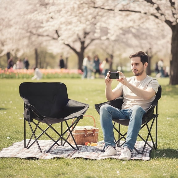 Black 2-piece Thickened Oxford Cloth Portable Chair – a 3-second storage folding chair, ideal as a fishing, camping and beach chair. With a reinforced frame, this hot-selling outdoor gear for summer