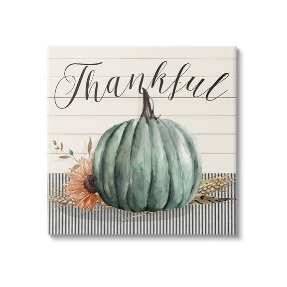 Stupell Industries Thankful Autumn Floral Pumpkin Graphic Art Gallery Wrapped Canvas Print Wall Art, Design by Livi Finn