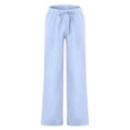 thumbnail image 4 of Casual Cotton Linen Pants for Men with Elastic Waist Drawstring Straight Leg Pants with Deep Pockets Linen Cotton Trousers Loose Fit Summer Beach Lightweight Lounge Pants,Blue M, 4 of 4