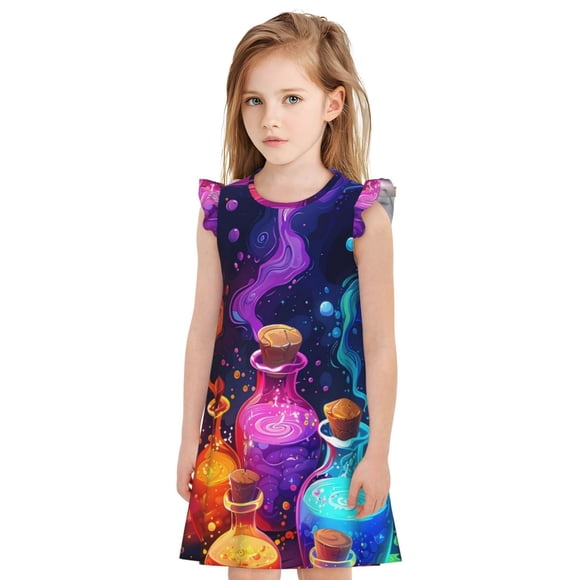 Vsdgher Colorful Potion Bottles Magic for Girls Nightgowns Toddler Flutter Short Sleeves Nightdress Nightie Dress Sleepwear Pajamas for Pajama Party-Large