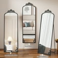 thumbnail image 4 of HLR 65"x21" Black Arched Full Length Mirror with Carved Metal Frame, Body Dressing Floor Standing Mirrors, 4 of 7