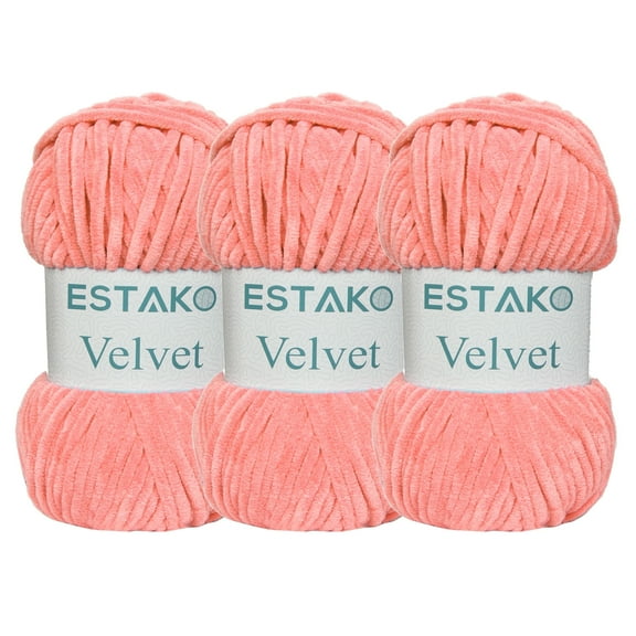 Estako Velvet (3- Skeins Pack) Chenille Blanket amigurumi Yarn for Crocheting and Knitting Super Bulky 3x100 gr (3x132 yds) (1350 - Powder)