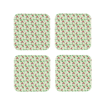 

Matuu Flower With Ladybug for Cup Coasters Set of 4 Leather Coasters Desk Coasters for Office Measures 4” x 4”-Square