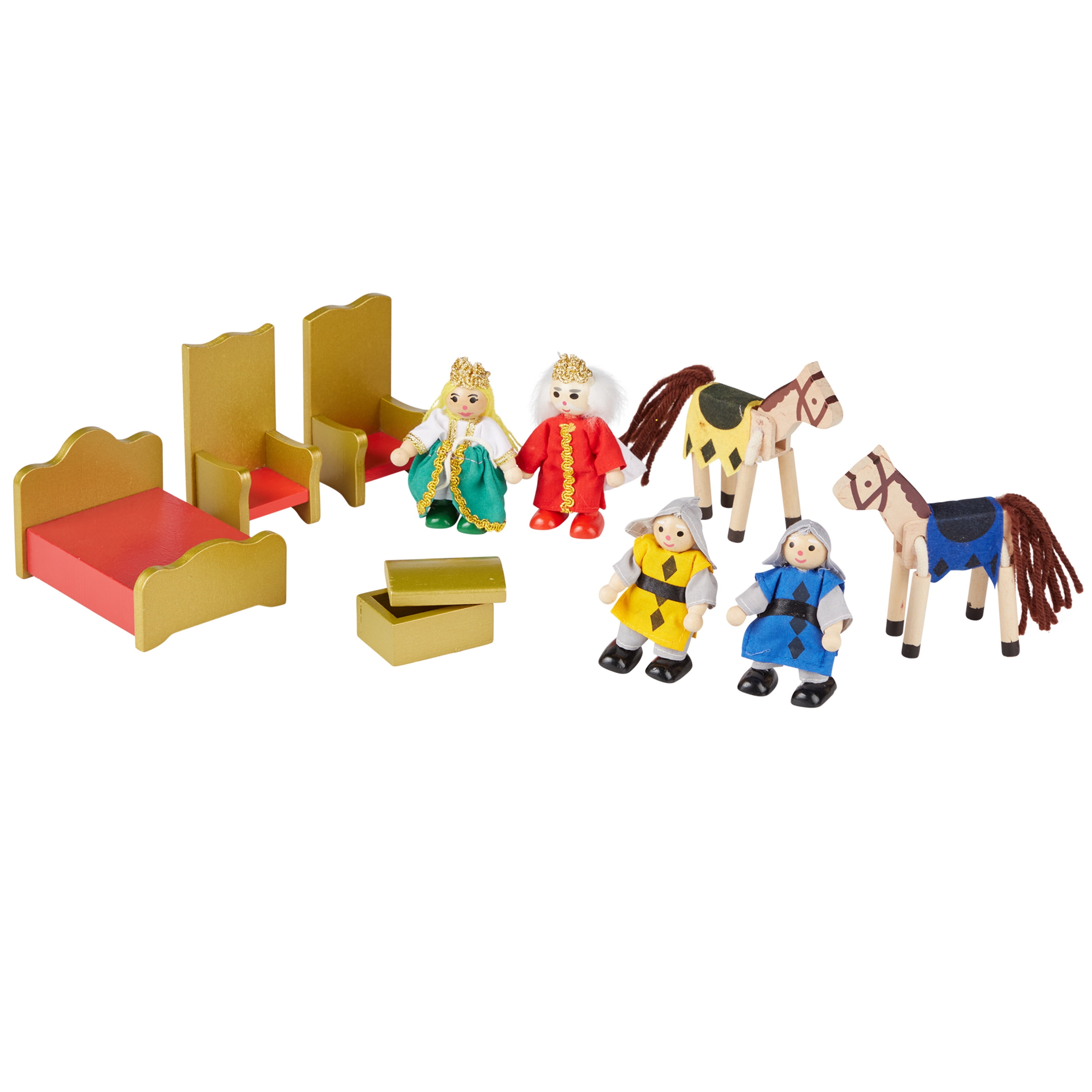 Melissa Doug Fold and Go Wooden Castle Dollhouse With Wooden Dolls and Horses 12 pcs