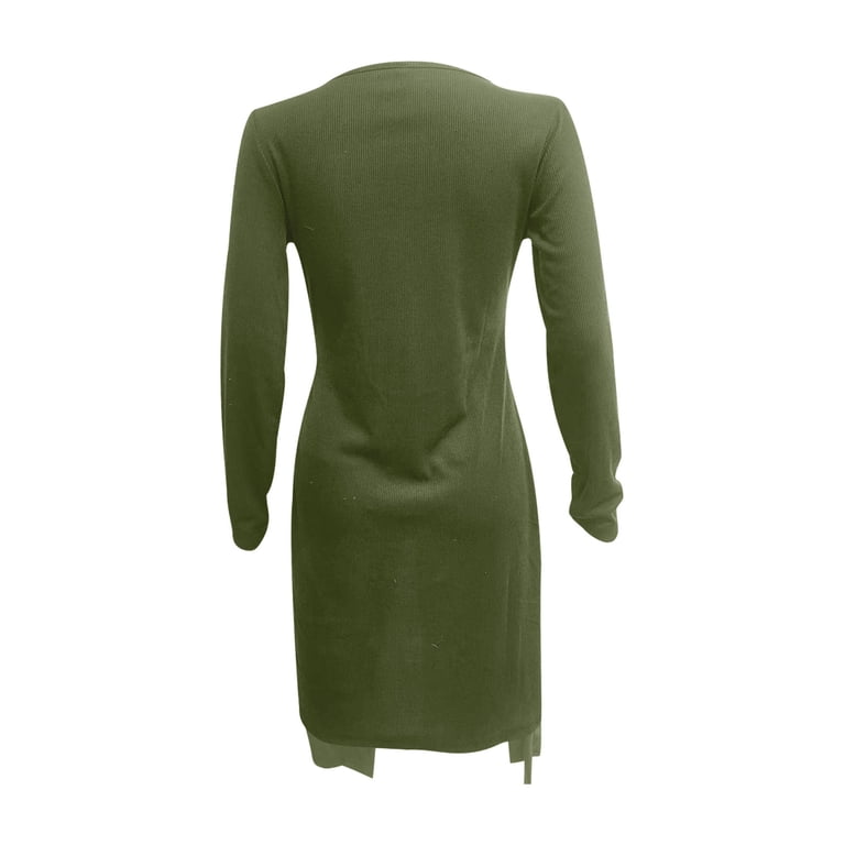 Womens Denim Dress Womens Sweater Dress Long Sleeved One Shoulder Dresses  for Women Solid Color Slim Fitting Threaded Button Evening Dress Maxi Dress  High Split Mid Calf Dress Army Green 2XL -