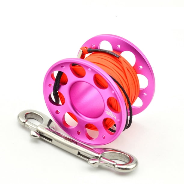 Sonducket Carrete Keep Diving, carrete de cuerda de poliéster portátil, carretes giratorios colgantes, accesorios de buceo para actividades al Deportes acuáticos Rosa roja 15m