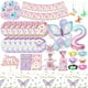 thumbnail image 2 of Decoración de fiesta de cumpleaños con mariposas, vajilla, platos de papel, vasos, fondo de mariposa morado y rosa, pancarta, regalos para bebés y niños, 2 of 5