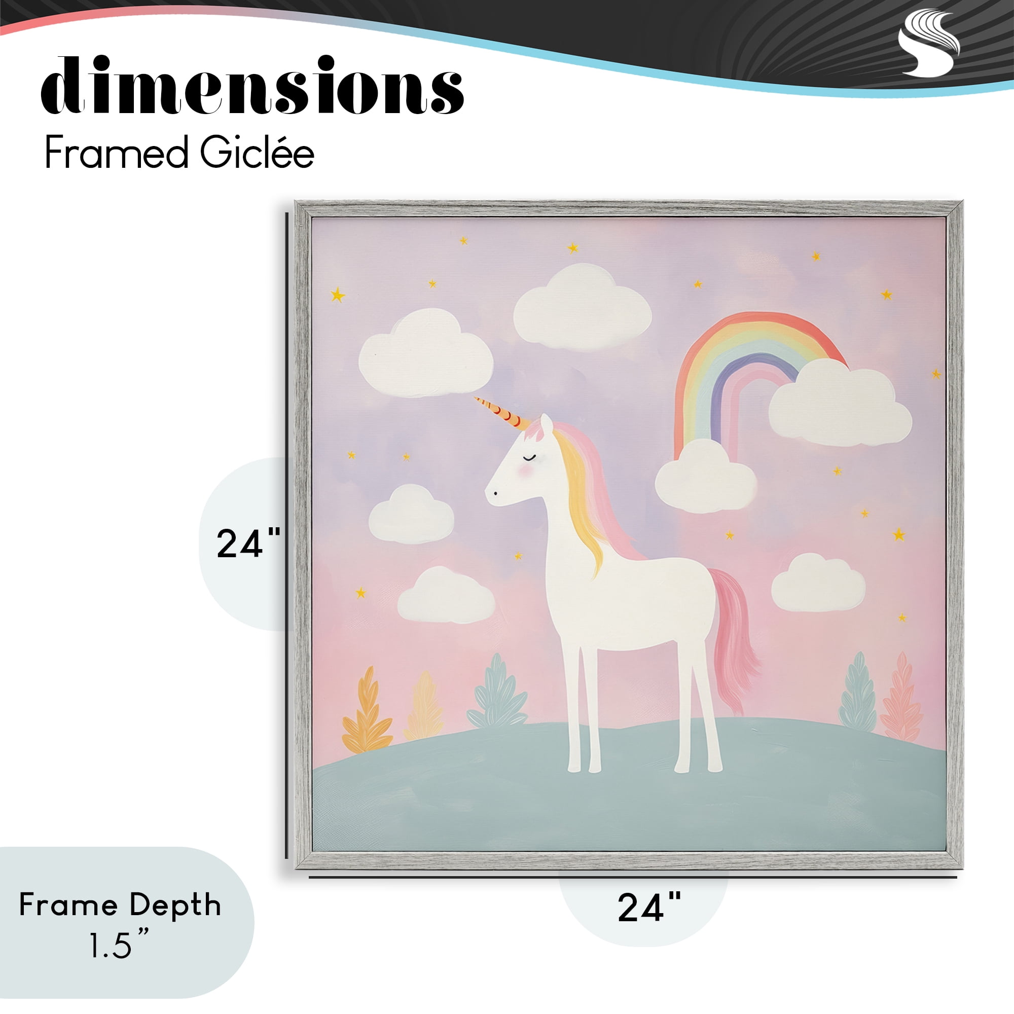 Stupell Industries Mystical Unicorn with Rainbow & Clouds Gray Framed Giclee Art, design by Lazar Studio