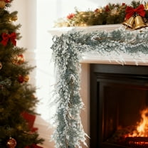 DAMAI 5.9 ft Mixed Snowy Norway Spruce & Pine Branch with Shimmy Berries Mantle Christmas Garland, Winter Flocked Garland for Christmas Holiday Seasonal Indoor/Outdoor Home Decor Fireplace