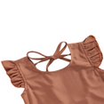 thumbnail image 4 of Summer Toddler Girls Swimwear Solid Ruffles Short Sleeve Backless Bikini Dark Orange 5-6 Years, 4 of 7