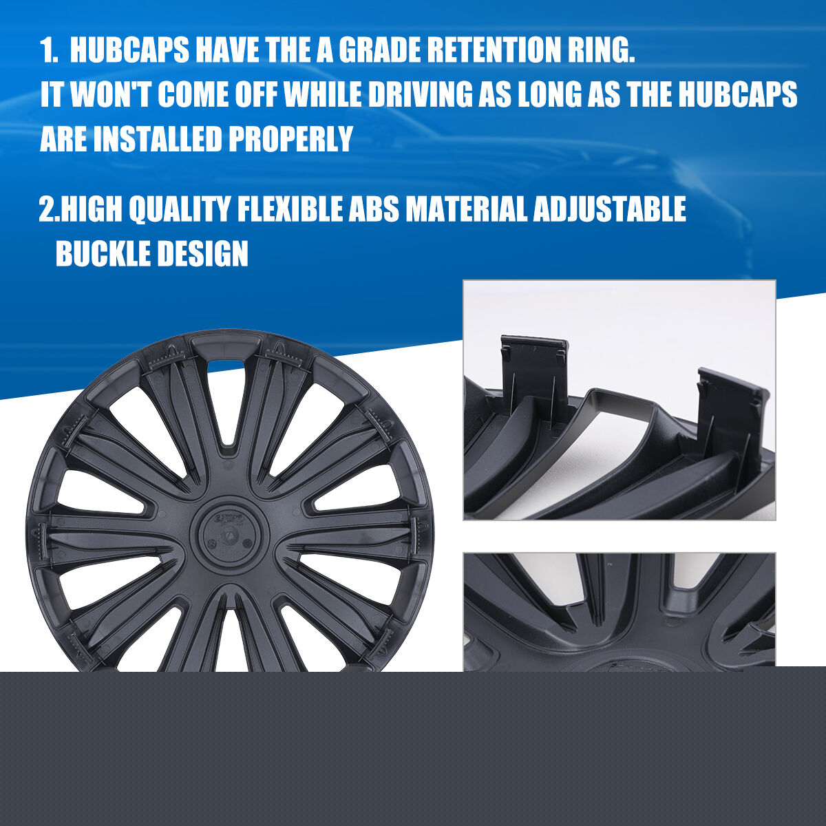 thumbnail image 6 of (Set of 4) 15" Universal Hubcaps Wheel Covers,Snap on Installation,Fit R15 Tire & Steel Rim,ABS+PC,Black Matte, 6 of 7