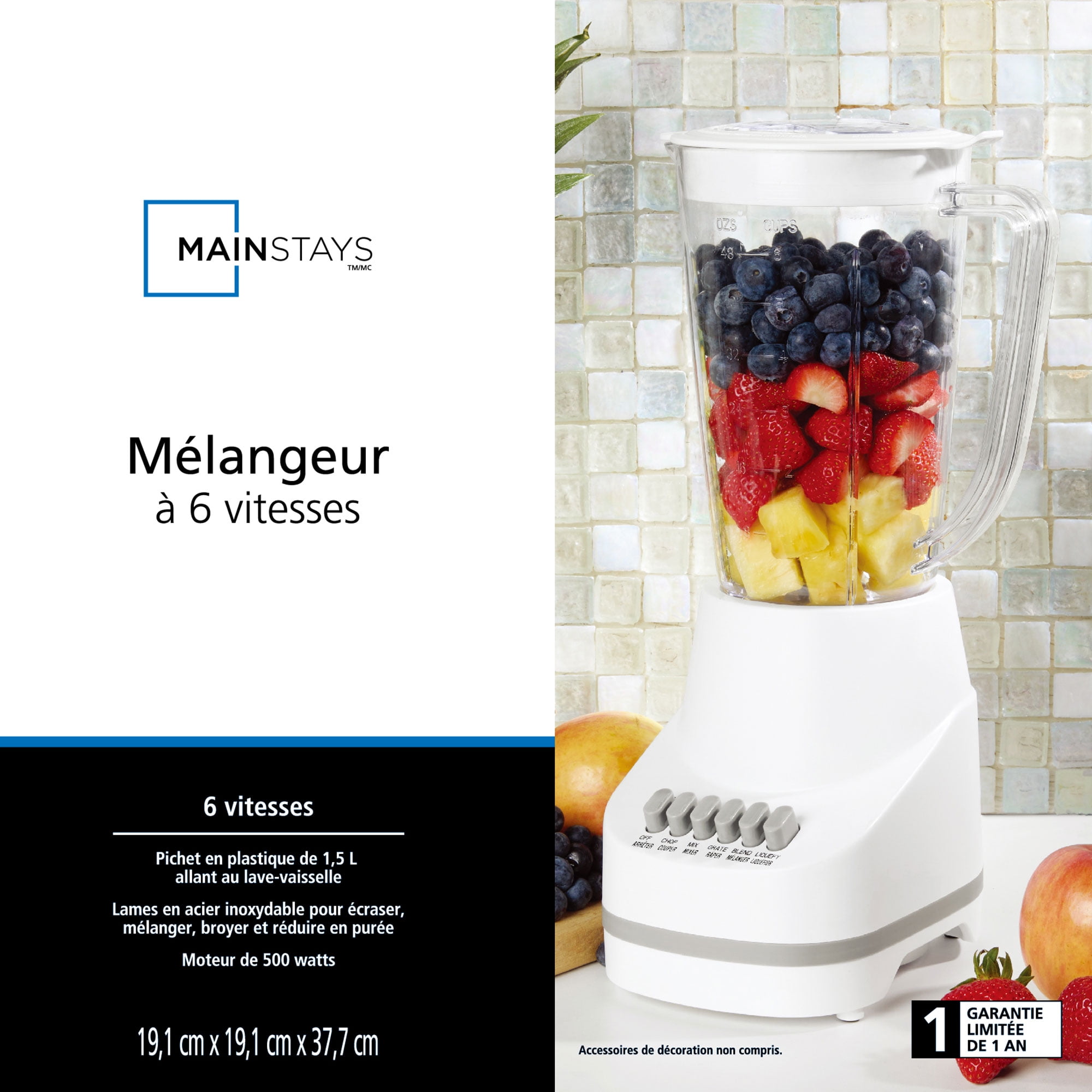 Mainstays 6 Speed Blender with 48 Ounce Jar with Stainless Steel Blade,White