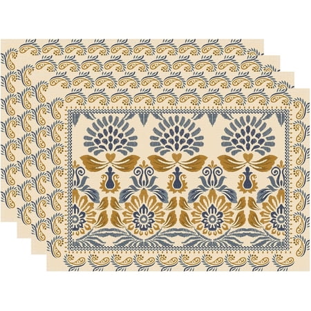 Dining Table Mats Set of 4 | Yellow-03 Block Printed Cotton Canvas Placemat - 18x12 in