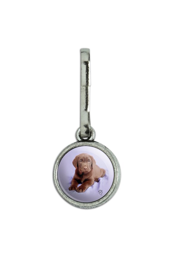 Lab Labrador Puppy Dog on Lavendar Antiqued Charm Clothes Purse Suitcase Backpack Zipper Pull Aid
