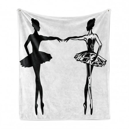 

Ballet Soft Flannel Fleece Throw Blanket Silhouette of 2 Female Ballerinas in Classic Dresses on Stage Performance Arts Cozy Plush for Indoor and Outdoor Use 60 x 80 Black White by Ambesonne