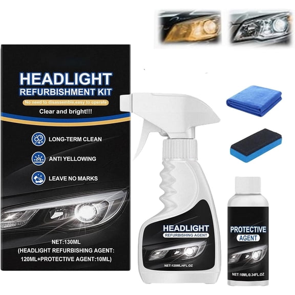 Headlight Restoration Kit - Complete Polish & Clear Coating Refurbisher for Cloudy/Yellowed Headlights, Restores Clarity with Easy Application for All Vehicles