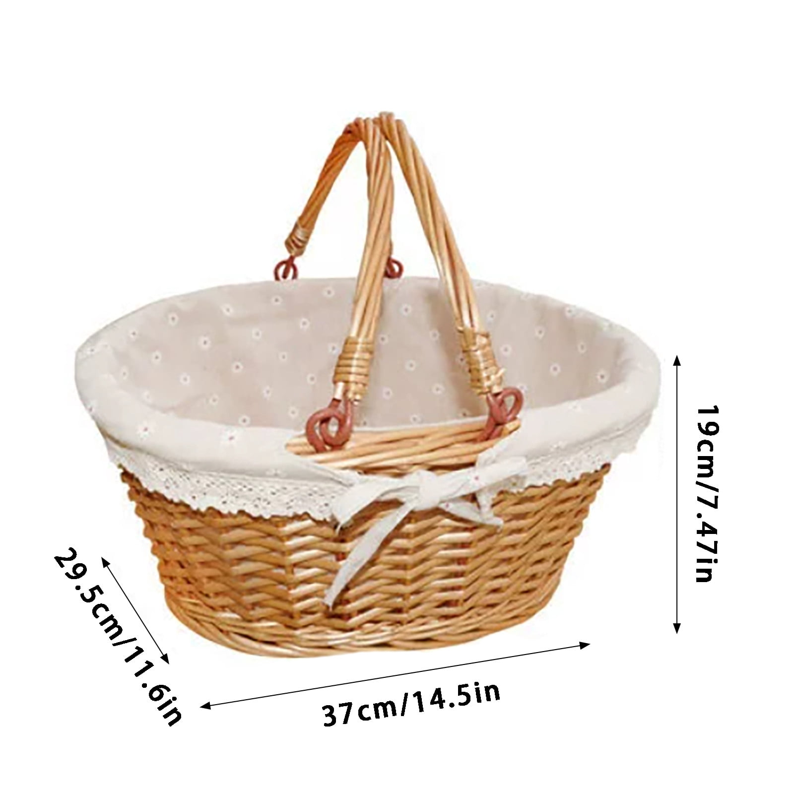 Handwoven Wicker Picnic Basket With White Liner & Handle Decorative Storage Basket For 4th Of July Easter Wedding Grocery Shopping