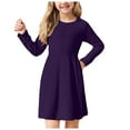 thumbnail image 3 of Gvdentm Girls Long Sleeve Stretchy Dress 3-18 Year A line Twirly Skater School Party Dress Dark Purple,3-4 Years, 3 of 8