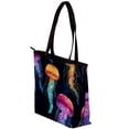 thumbnail image 3 of Jellyfish Canvas Leather Mix Tote Bag - Hand-Held Twill Jeanette Sponge Bag 30x10.5x39cm, 3 of 5