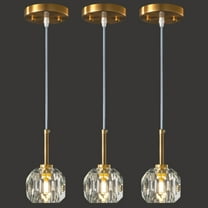 LMQNINE Crystal Pendant Light 3-Pack Modern Adjustable Gold Chandelier with K9 Prisms for Kitchen Island,Dining Room, Bedroom