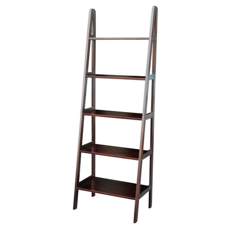 5-Shelf Ladder Bookcase-Espresso