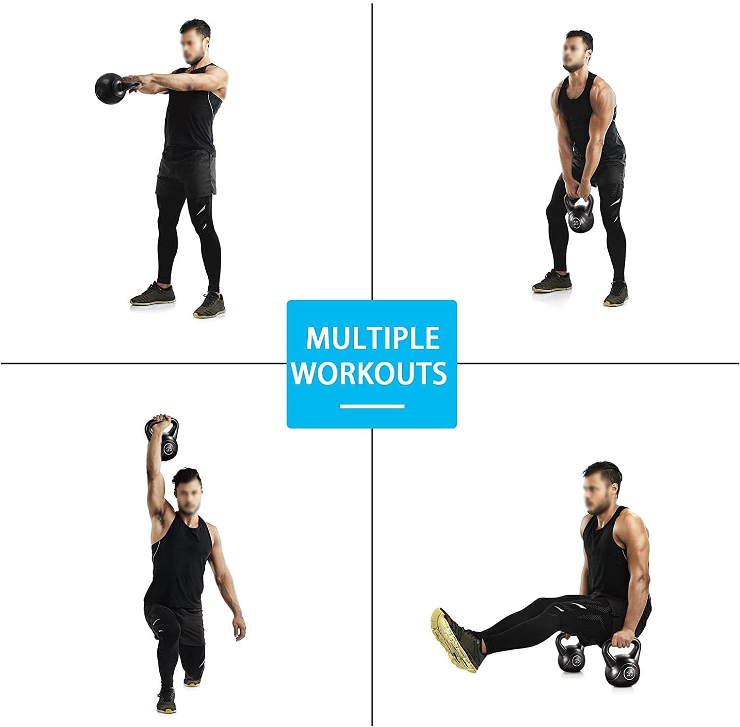 35lbs Kettlebell Weights, Men & Women Home Gym Kettle Bell Exercise & Fitness Equipment w/Wide Flat Base & Textured Grip for Strength Training