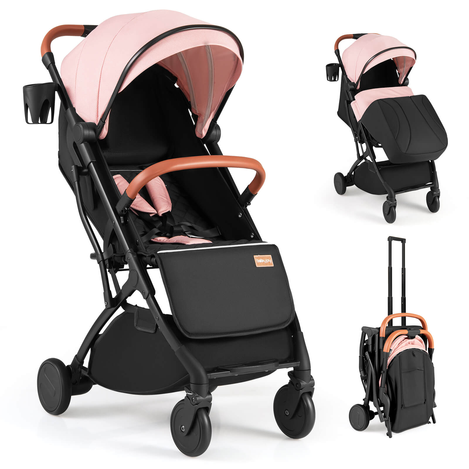 Costway Lightweight Baby Stroller with One-Hand Fold and Extendable Canopy, Pink photo 1