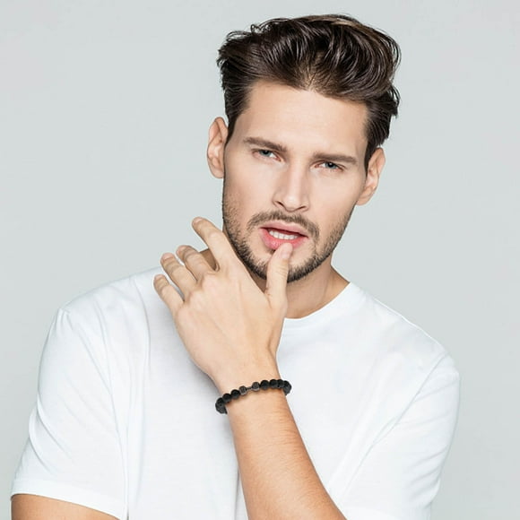 Herramientas y mejoras para el hogar: pulseras de mancuernas negras para hombres y mujeres, juego de pulseras de cuentas de mancuernas de piedra natural, regalos, cuerdas A