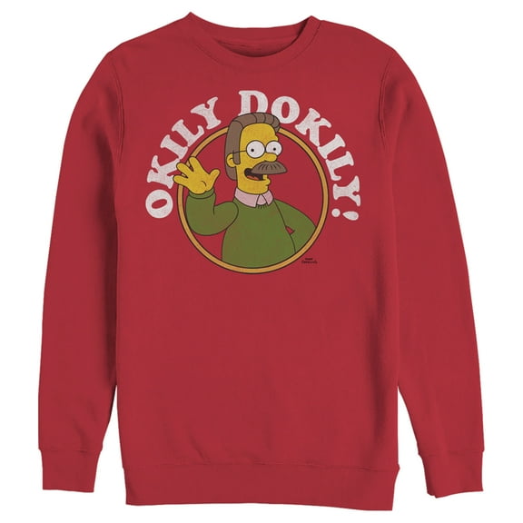 Men's The Simpsons Ned Flanders Okily Dokily  Sweatshirt Red Small