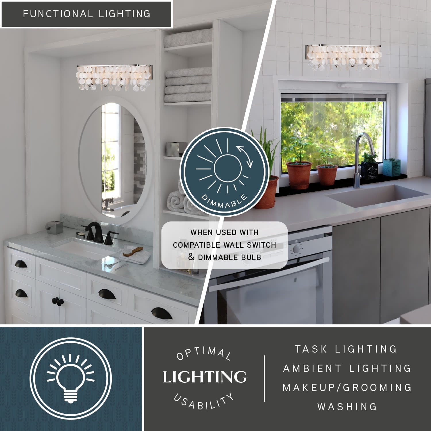 Elsa 4 Light Satin Nickel Capiz Shell Coastal Bathroom Vanity Fixture