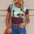 thumbnail image 4 of KLL Women 's Crew Neck Bodysuit Jumpsuits Elehpant And A Giraffe Looking At The Sea Print Short onesies Stretch T Shirts, 4 of 5