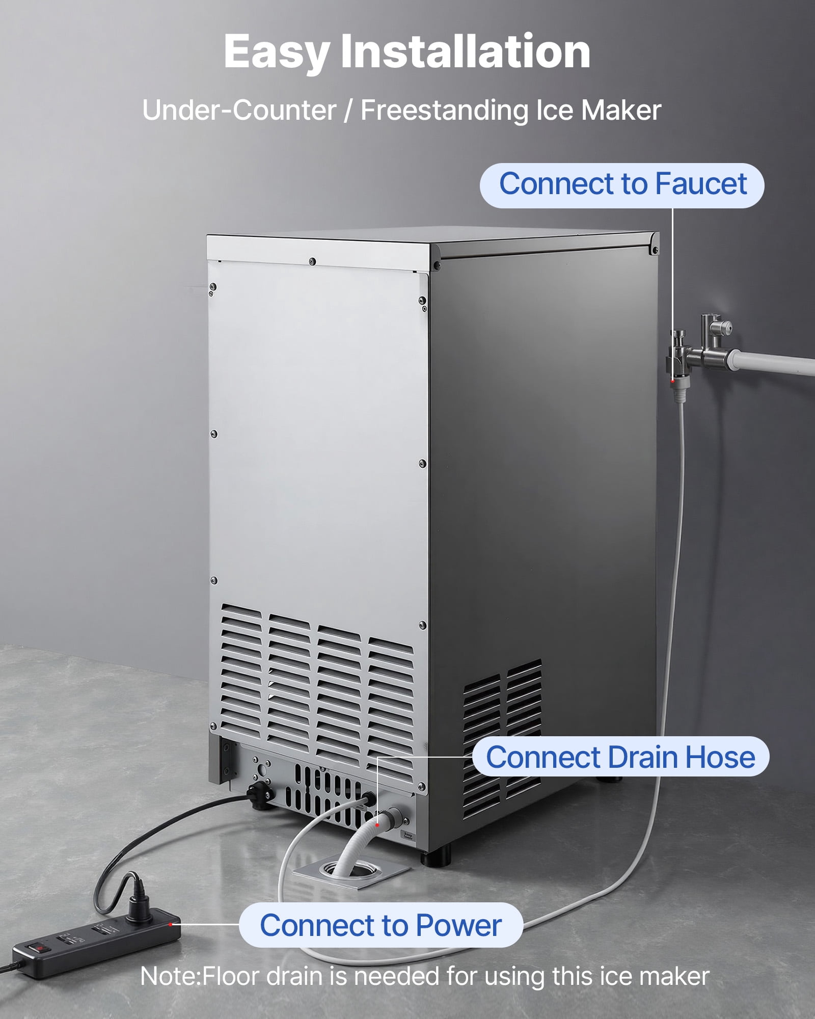 VEVOR Commercial Ice Maker Machine, 100 lbs/24h with 30-35 lbs Storage, Built-in/Freestanding/Under Counter, Stainless Steel Ice Maker with LED Display & Self-Cleaning, for Home Bar Restaurant