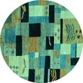 thumbnail image 1 of Ahgly Company Machine Washable Indoor Round Abstract Turquoise Blue Modern Area Rugs, 4' Round, 1 of 4