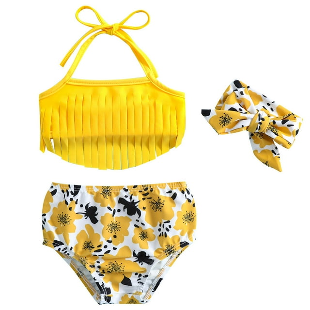 Trajes de baño Laklulu para niñas, bañador para niñas, bañador para niñas pequeñas, bañador para niñas, bañador deportivo de playa con flecos de 2 piezas