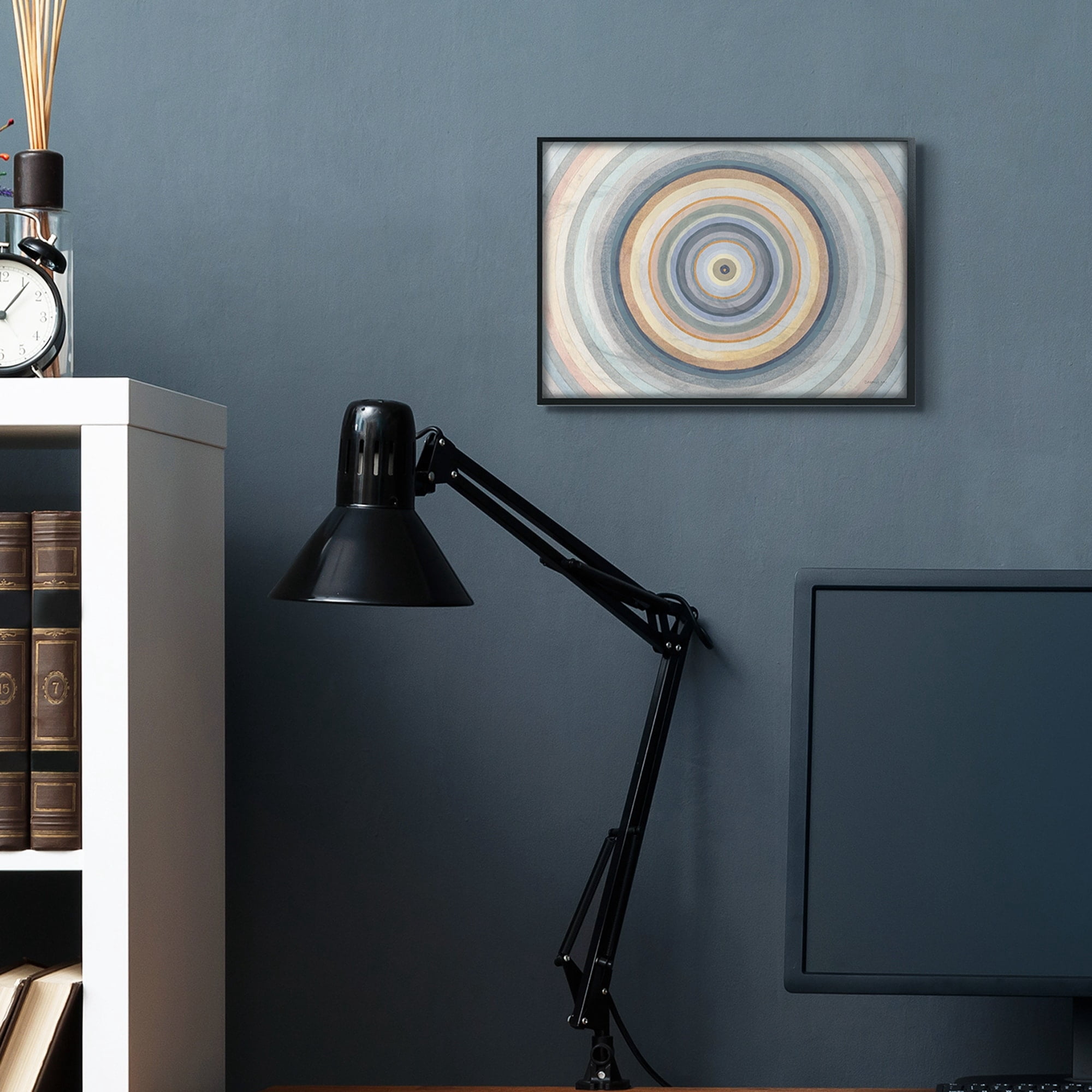 Stupell Industries Cool Tone Circular Rings Abstract Layered Shapes Black Framed, 16 x 20, Design by Danhui Nai