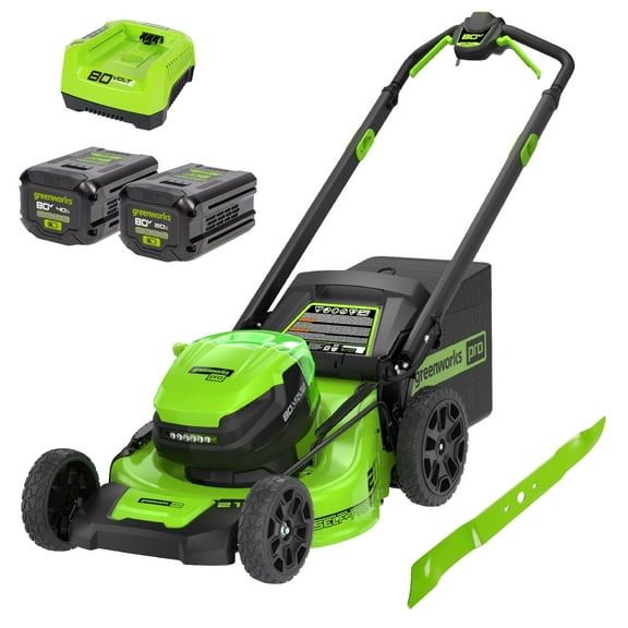 Pre-Owned Greenworks 80V 21" Cordless Battery 4-in-1 Self-Propelled Lawn Mower w/ 4.0Ah, 2.0Ah Battery & Rapid Charger