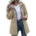 thumbnail image 2 of BRGZLK Rain Coats for Women Trendy Zip Up Solid Color Long Sleeve Hooded Lightweight Long Waterproof Jackets Elastic Waist Casual Outdoor Hiking Raincoats Beige XL, 2 of 8
