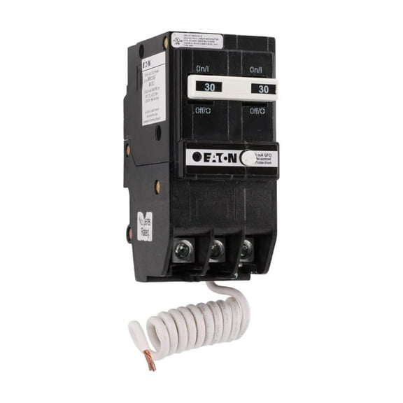 BRN230GF 30 Amp Double Pole Circuit Breaker - GFCI Protection, 120/240V, Pigtail Neutral, UL Listed (1)