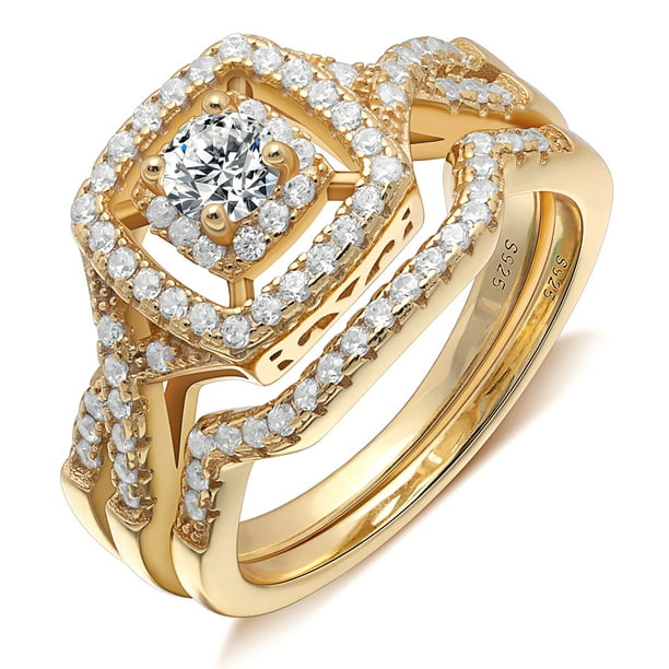 Ginger Lyne Collection - Frances Bridal Set Halo CZ Engagement Ring ...