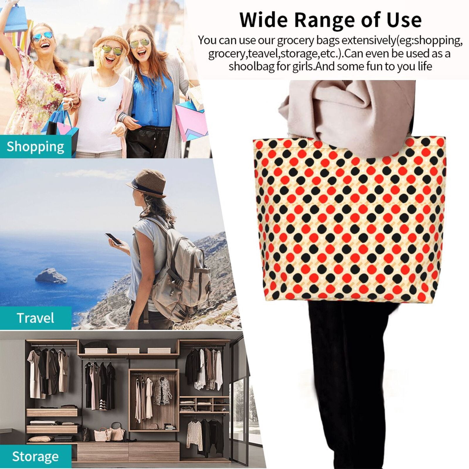 Rateoe Table Tennis Rackets Tote Bag - Waterproof Lightweight Handbags Travel Shoulder Bag for Hiking Yoga Gym Swimming Travel Beach