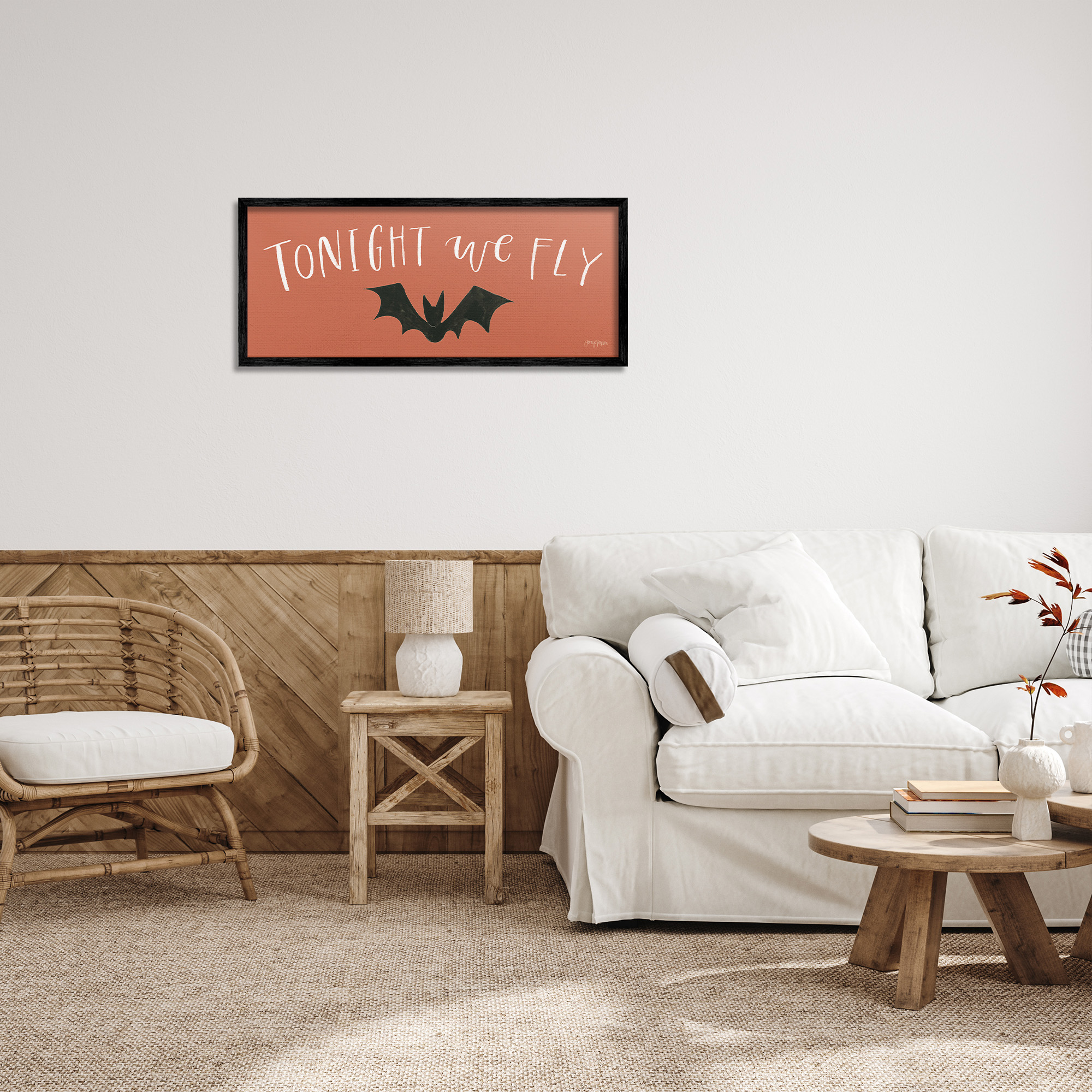 Stupell Industries Tonight We Fly Halloween Holiday Painting Black Framed Art Print Wall Art, 30 x 13