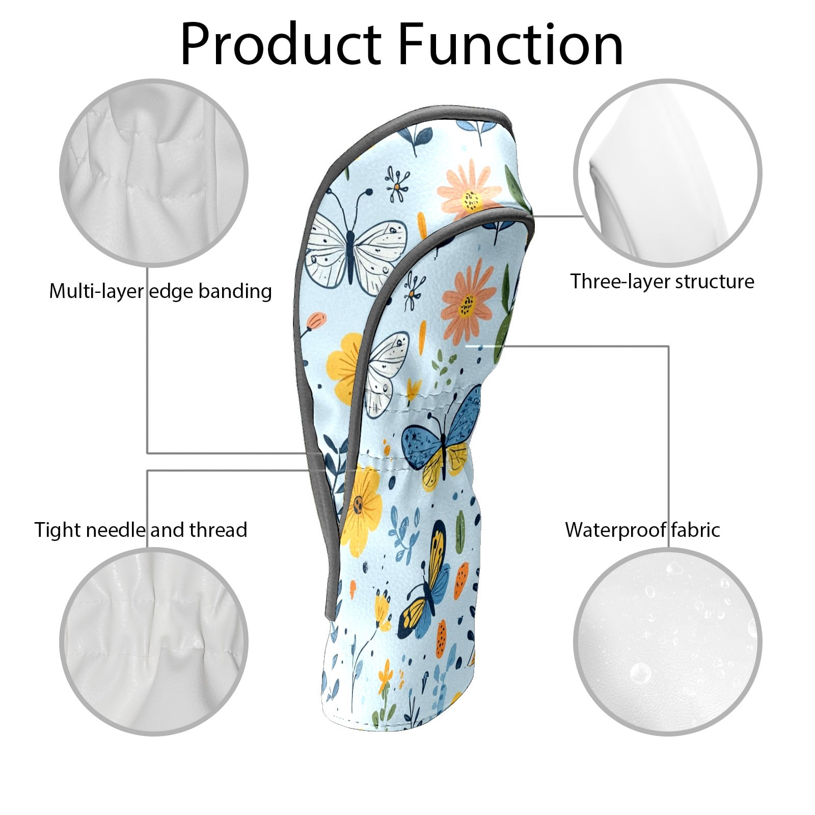 Golf Club Head Covers - Cute Cartoon Pattern, PU Leather, Waterproof, Fits Fairway Woods/Hybrid, Unisex, Fits Most Brands