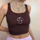 thumbnail image 4 of Gibobby Estampado recortado Top corto Camisole Tank Blusa Mini Slim Mujer Blusa de mujer(Marrón,G), 4 of 5