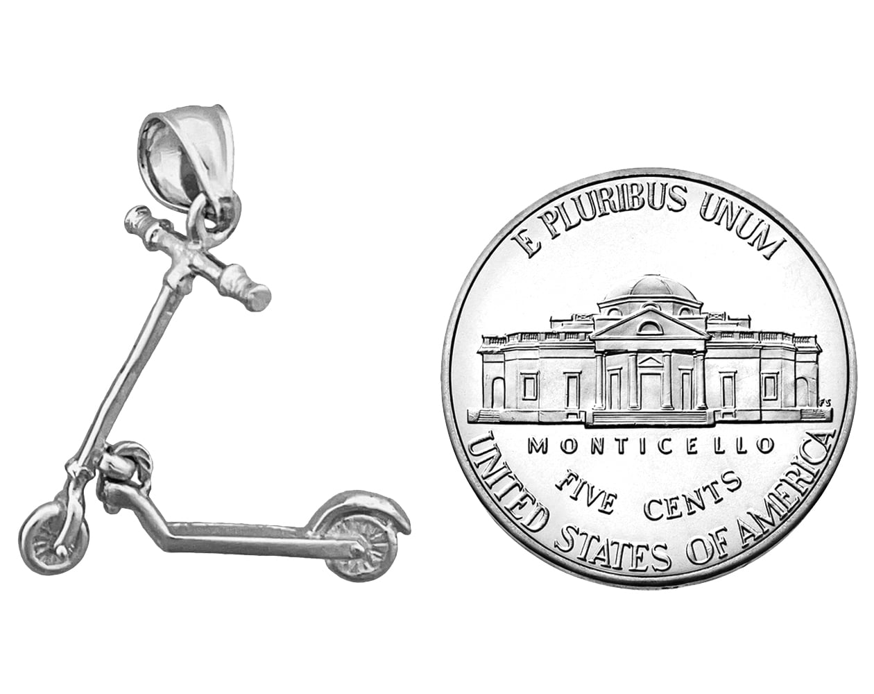 Rhodium Plated 925 Sterling Silver 3D Scooter Moveable Charm