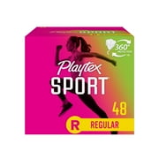 Playtex Sport Regular Plastic Applicator Tampons, 48 Ct, 360 Degree Sport Level Period Protection
