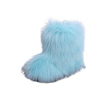 

Colisha Girl Non-Slip Round Toe Fuzzy Booties Casual Warm Fluffy Boots Outdoor Platform Snow Boot Light Blue 7C