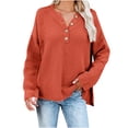 thumbnail image 6 of Umfun Women's Half Button Henley Neck Waffle Knit Pullover Sweater - Cozy Relaxed Fit Top for Casual Weekend Outings and Vacation Travel, 6 of 8